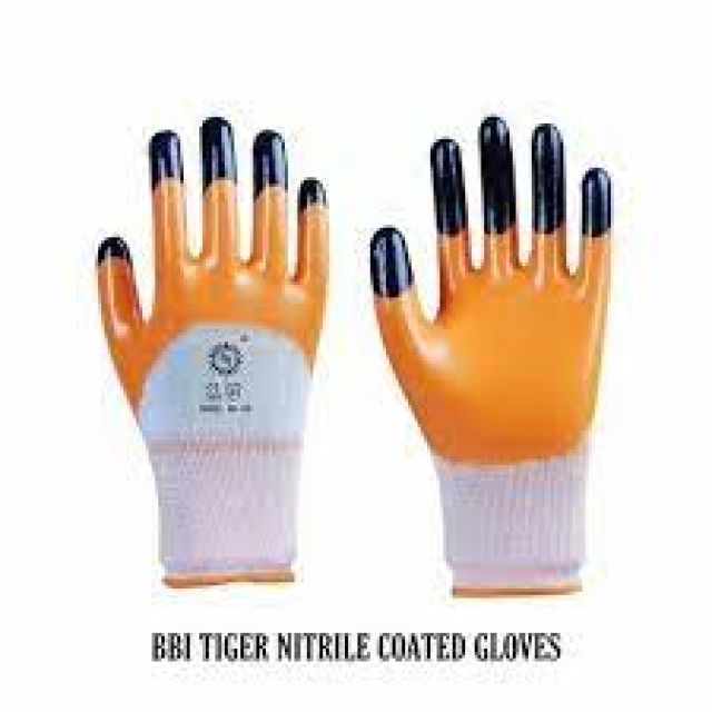 Nitrile Coated Orange Black Safety Gloves, Size: Regular (1 Pair)
